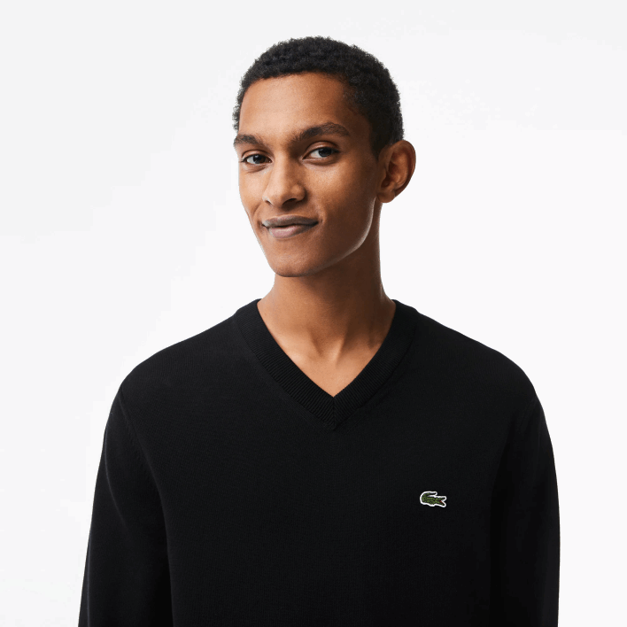 Lacoste V-Neck Organic Cotton Sweater 646T1323 Black 031 Men