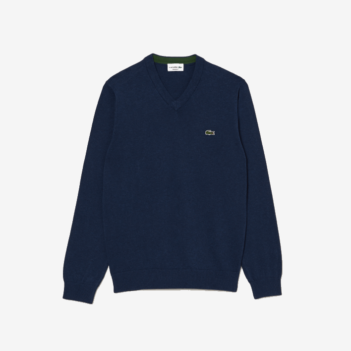 Lacoste V-Neck Organic Cotton Sweater 646T1325 Blue Chine 3GF Men