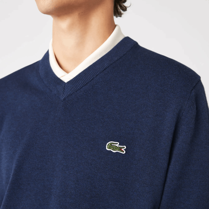 Lacoste V-Neck Organic Cotton Sweater 646T1325 Blue Chine 3GF Men