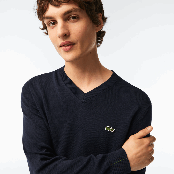 Lacoste V-Neck Organic Cotton Sweater 646T1326 Navy Blue 166 Men