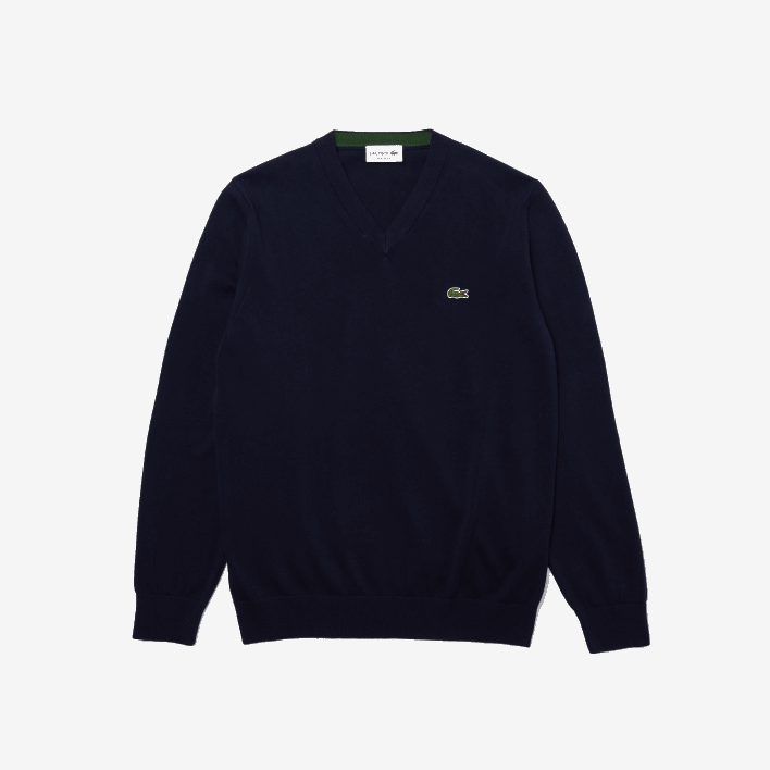 Lacoste V-Neck Organic Cotton Sweater 646T1326 Navy Blue 166 Men