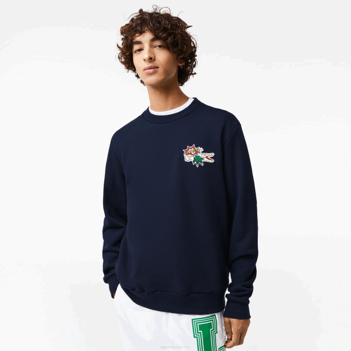Lacoste Badge Organic Cotton Sweatshirt 646T988 Navy Blue 166 Men