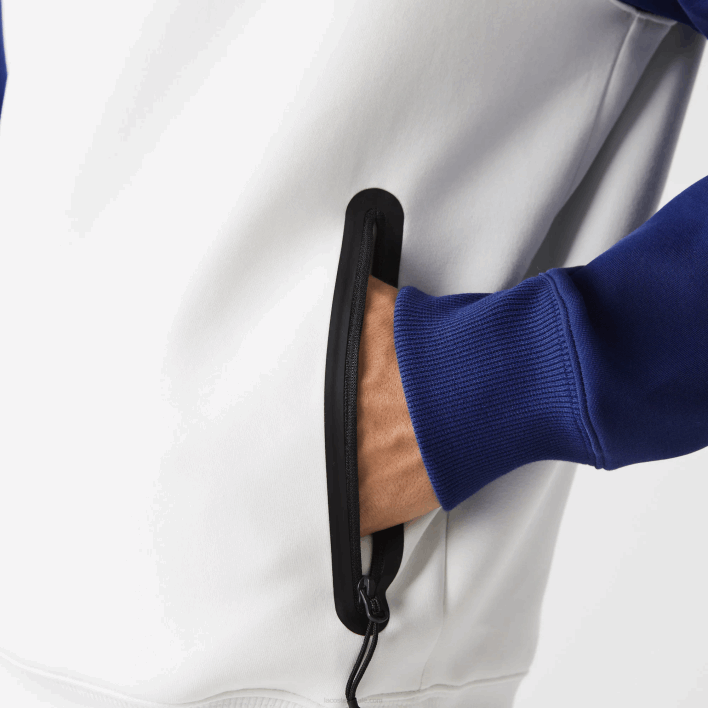 Lacoste Bicolor Hooded Contrast Zip Pocket Sweatshirt 646T1190 White Blue EME Men