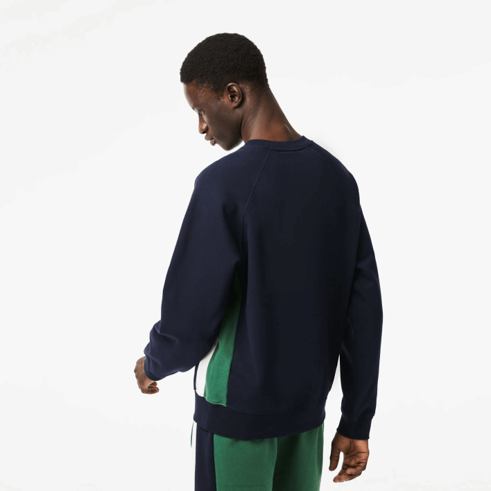 Lacoste Brushed Fleece Colorblock Sweatshirt 646T328 Navy Blue Green White YUN Men