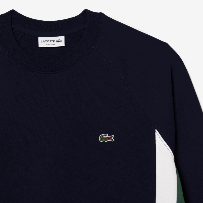 Lacoste Brushed Fleece Colorblock Sweatshirt 646T328 Navy Blue Green White YUN Men