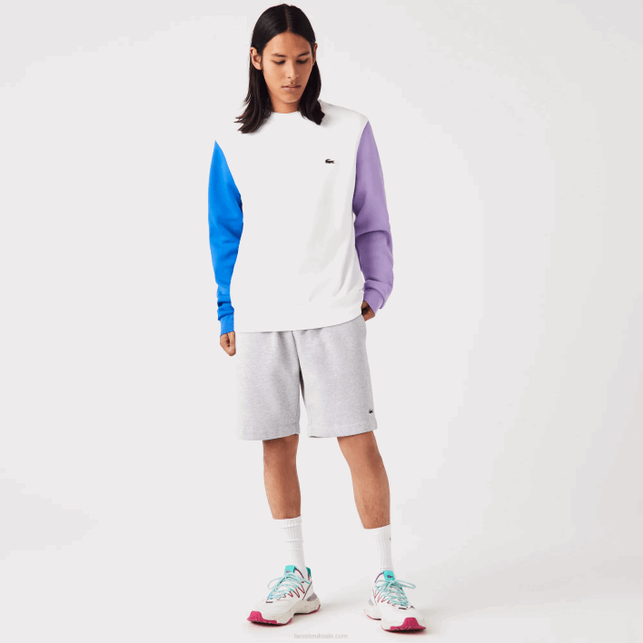 Lacoste Brushed Fleece Sweatshirt 646T1098 White Blue Purple 89S Men