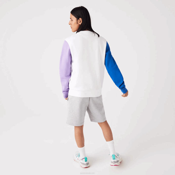 Lacoste Brushed Fleece Sweatshirt 646T1098 White Blue Purple 89S Men