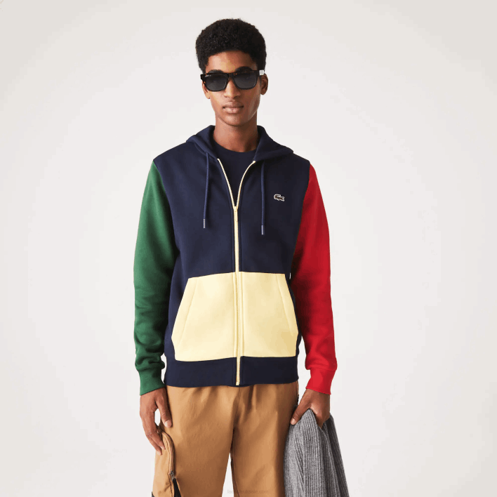 Lacoste Classic Fit Color-Block Hooded Zip Sweatshirt 646T1080 Navy Blue Green Red Yellow MY2 Men