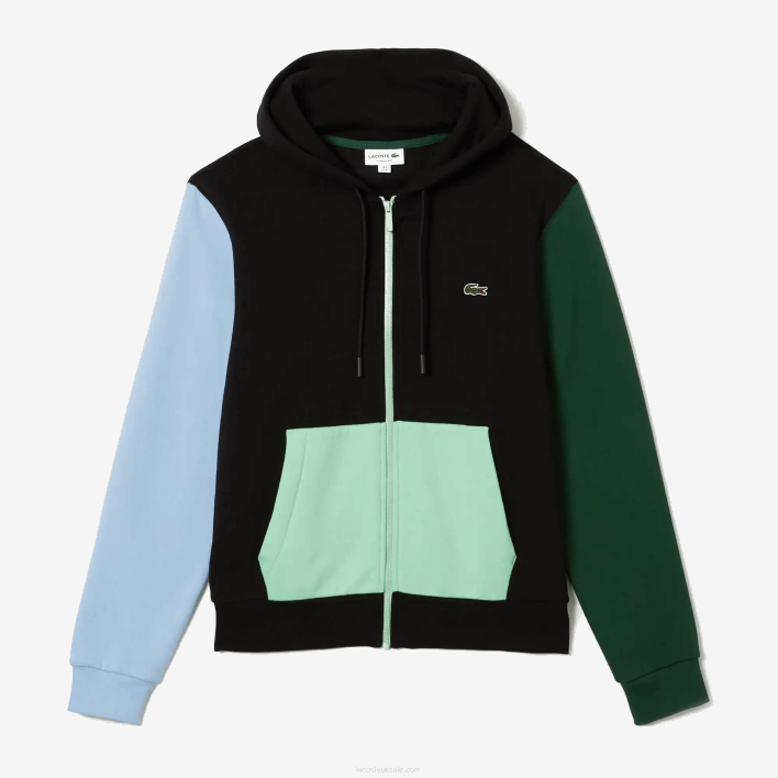 Lacoste Classic Fit Color-Block Hooded Zip Sweatshirt 646T1081 Black Blue Green UEH Men