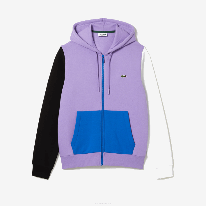 Lacoste Classic Fit Color-Block Hooded Zip Sweatshirt 646T1082 Purple Black White Blue 896 Men