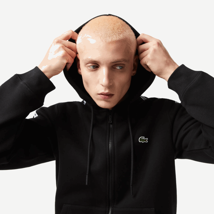 Lacoste Classic Fit Zipped Hoodie with Brand Stripes 646T13 Black 031 Men