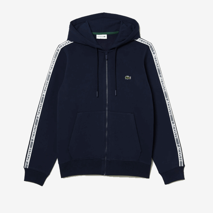 Lacoste Classic Fit Zipped Hoodie with Brand Stripes 646T14 Navy Blue 166 Men