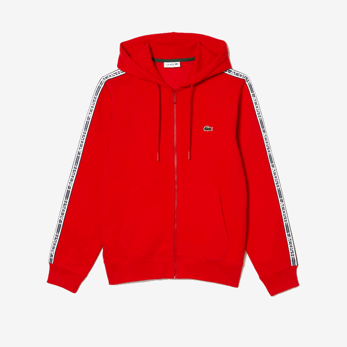 Lacoste Classic Fit Zipped Hoodie with Brand Stripes 646T15 Red S5H Men