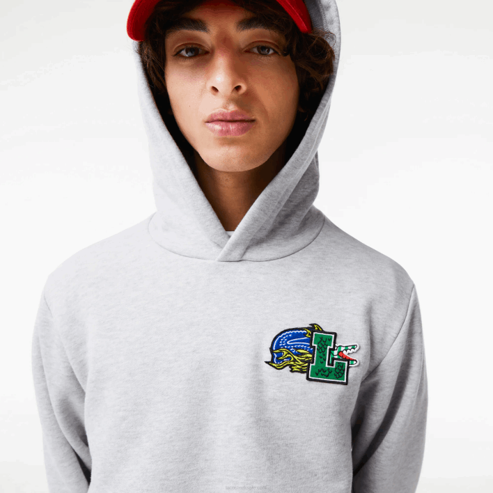 Lacoste Comic Effect Print Hooded Sweatshirt 646T1133 Grey Chine CCA Men