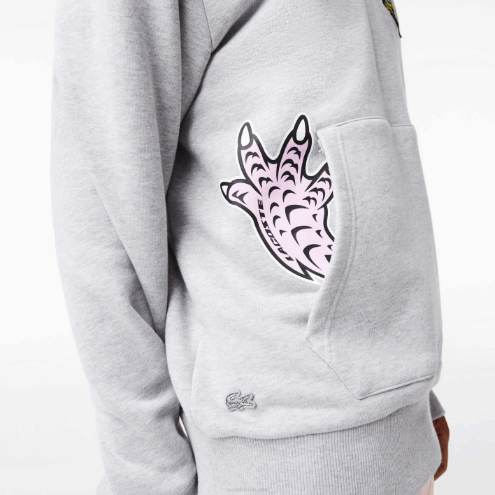 Lacoste Comic Effect Print Hooded Sweatshirt 646T1133 Grey Chine CCA Men
