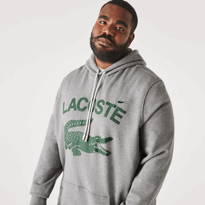 Lacoste Cotton Fleece Hoodie - Plus Size - Tall 646T364 Grey Chine YRD Men