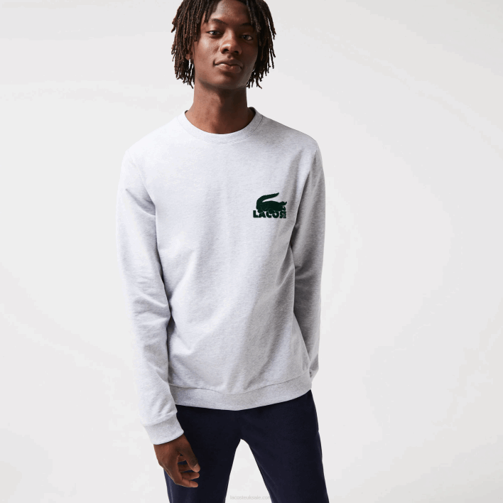 Lacoste Cotton Fleece Lounge Sweatshirt 646T1386 Grey Chine Green Y9K Men