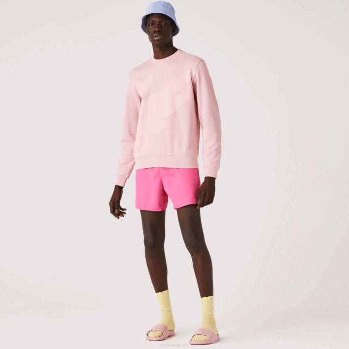Lacoste Crew Neck Print Organic Cotton Fleece Sweatshirt 646T1074 Pink HCQ Men
