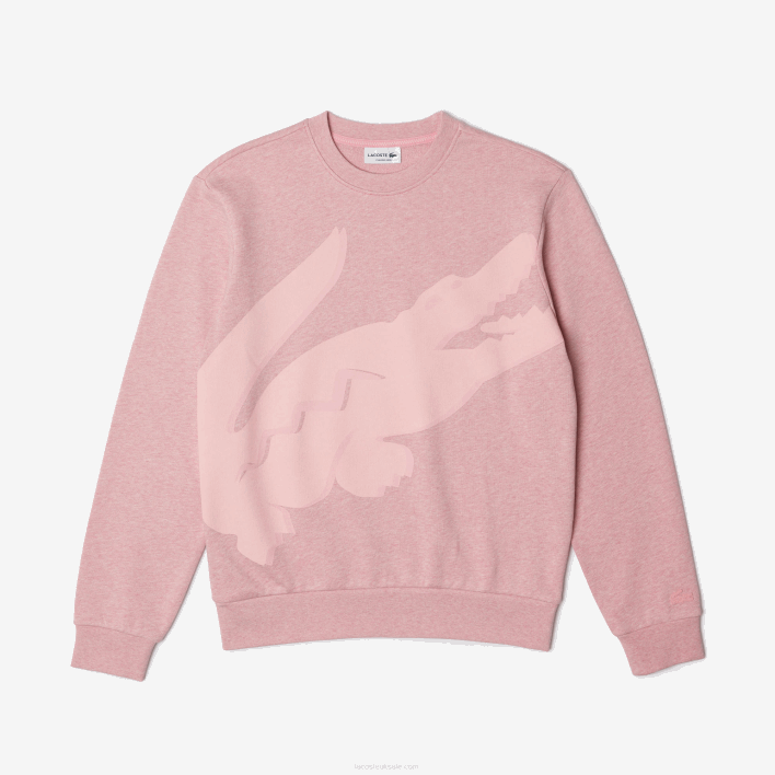 Lacoste Crew Neck Print Organic Cotton Fleece Sweatshirt 646T1074 Pink HCQ Men