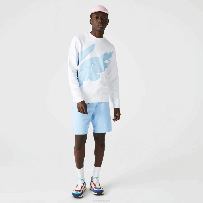 Lacoste Crew Neck Print Organic Cotton Fleece Sweatshirt 646T1075 White 001 Men