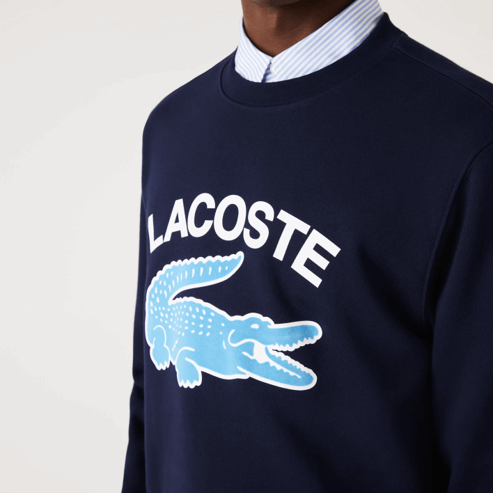 Lacoste Crocodile Print Crew Neck Sweatshirt 646T1029 Navy Blue 166 Men