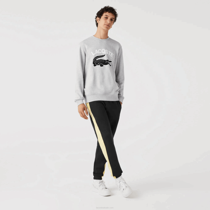 Lacoste Crocodile Print Crew Neck Sweatshirt 646T1030 Grey Chine CCA Men