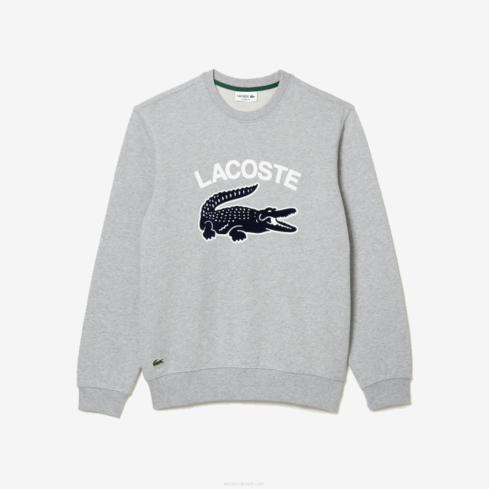 Lacoste Crocodile Print Crew Neck Sweatshirt 646T1030 Grey Chine CCA Men