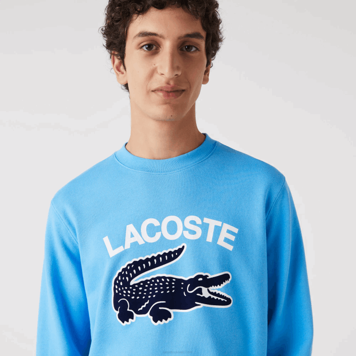 Lacoste Crocodile Print Crew Neck Sweatshirt 646T1031 Blue 4XA Men