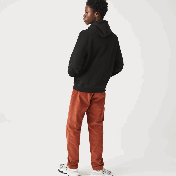 Lacoste Embroidered Lettering Hooded Cotton Fleece Sweatshirt 646T1154 Black 031 Men