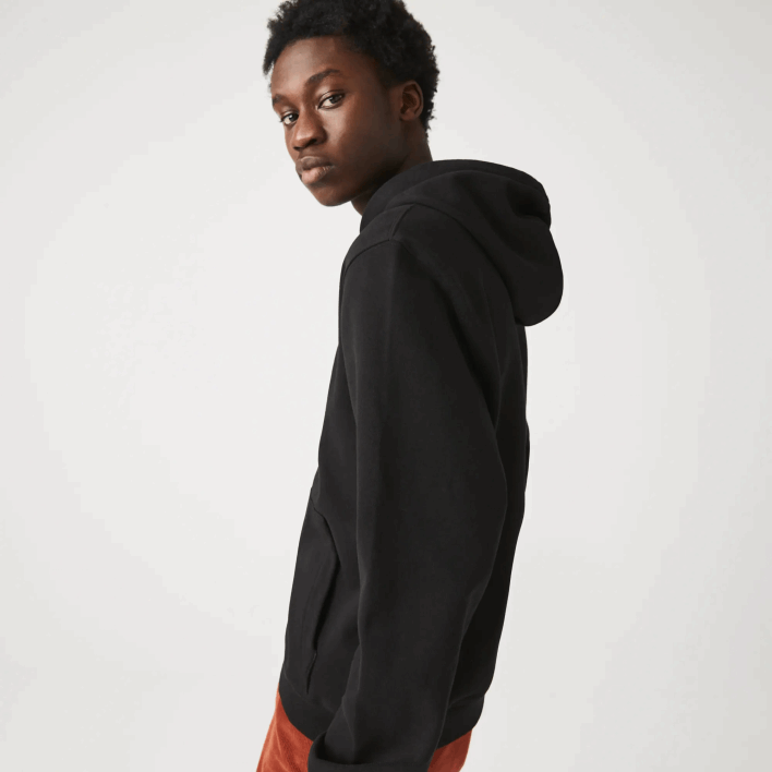 Lacoste Embroidered Lettering Hooded Cotton Fleece Sweatshirt 646T1154 Black 031 Men