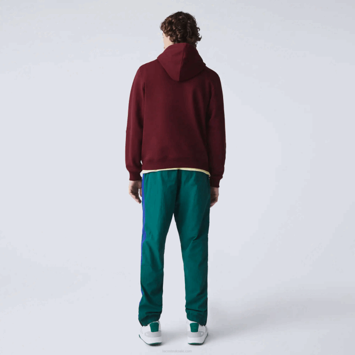 Lacoste Embroidered Lettering Hooded Cotton Fleece Sweatshirt 646T1155 Bordeaux Z7F Men