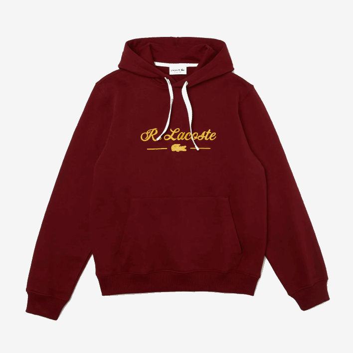 Lacoste Embroidered Lettering Hooded Cotton Fleece Sweatshirt 646T1155 Bordeaux Z7F Men