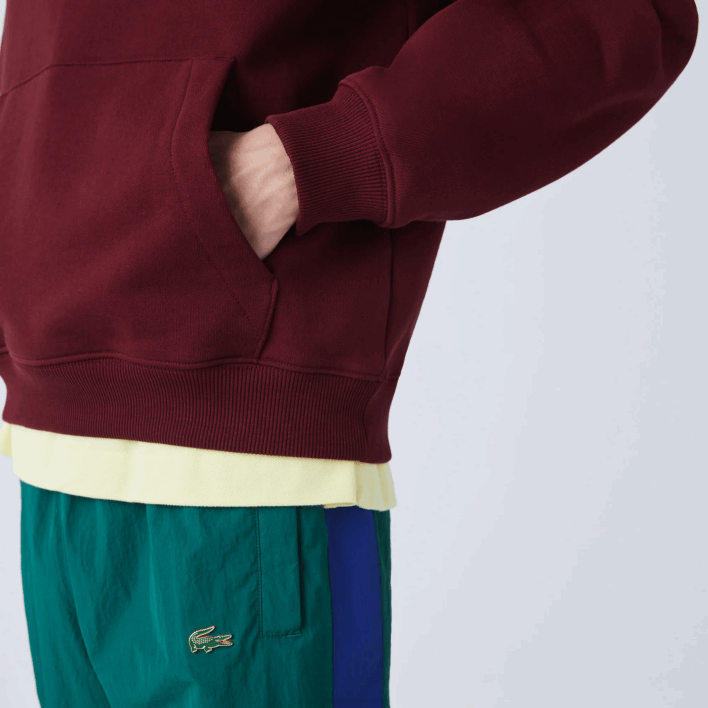 Lacoste Embroidered Lettering Hooded Cotton Fleece Sweatshirt 646T1155 Bordeaux Z7F Men