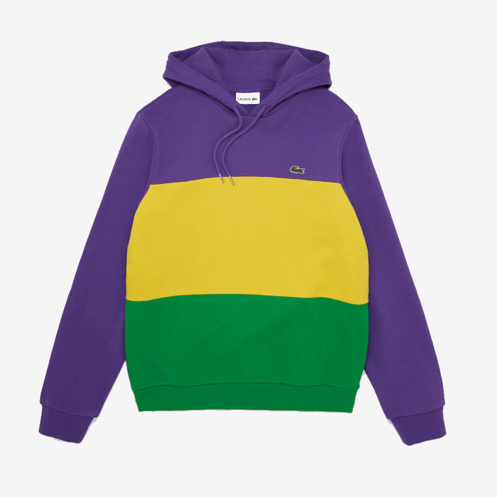 Lacoste Hooded Colorblock Fleece Sweatshirt 646T1192 Purple Yellow Green 1CV Men