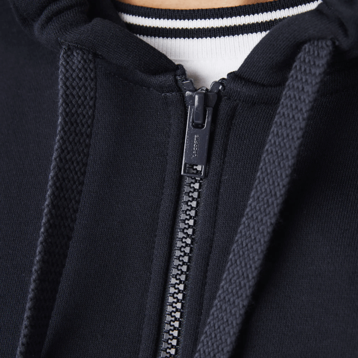 Lacoste Hooded Colorblock Lettered Fleece Zip Sweatshirt 646T997 Navy Blue White Beige E8T Men