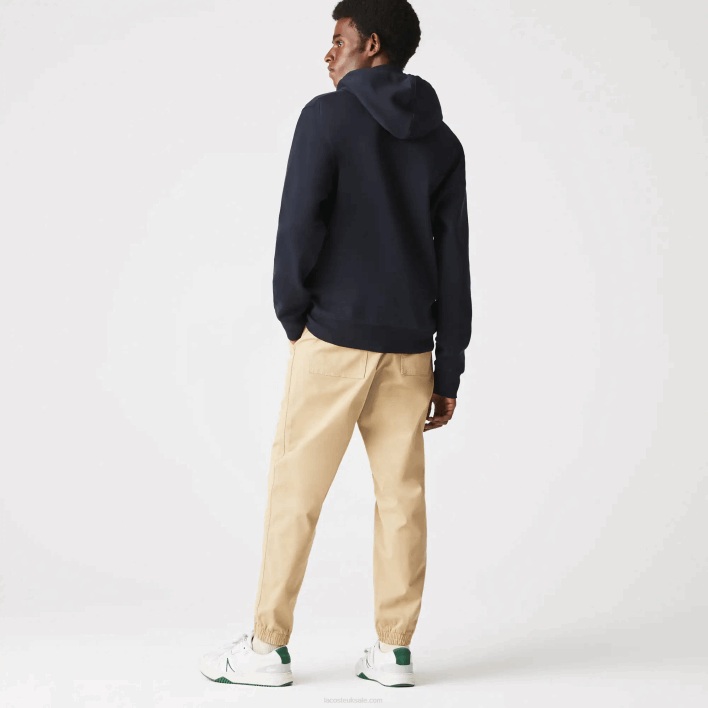 Lacoste Hooded Cotton Blend Lettered Zip Sweatshirt 646T1177 Navy Blue HDE Men