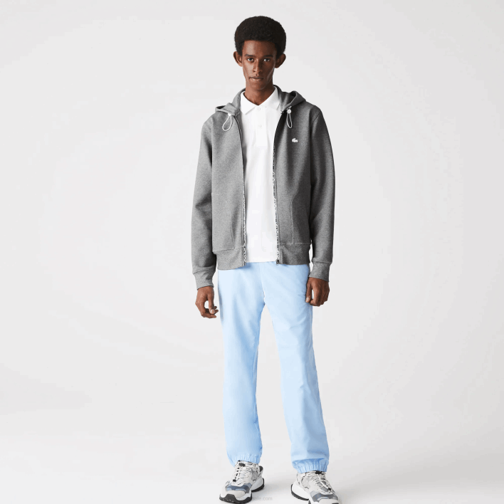 Lacoste Hooded Cotton Blend Lettered Zip Sweatshirt 646T1178 Grey Chine 1VQ Men