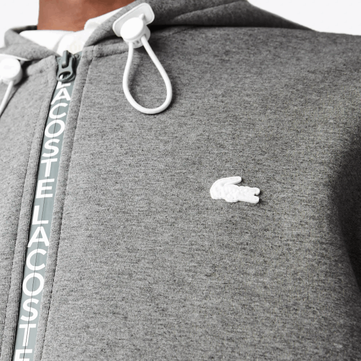 Lacoste Hooded Cotton Blend Lettered Zip Sweatshirt 646T1178 Grey Chine 1VQ Men