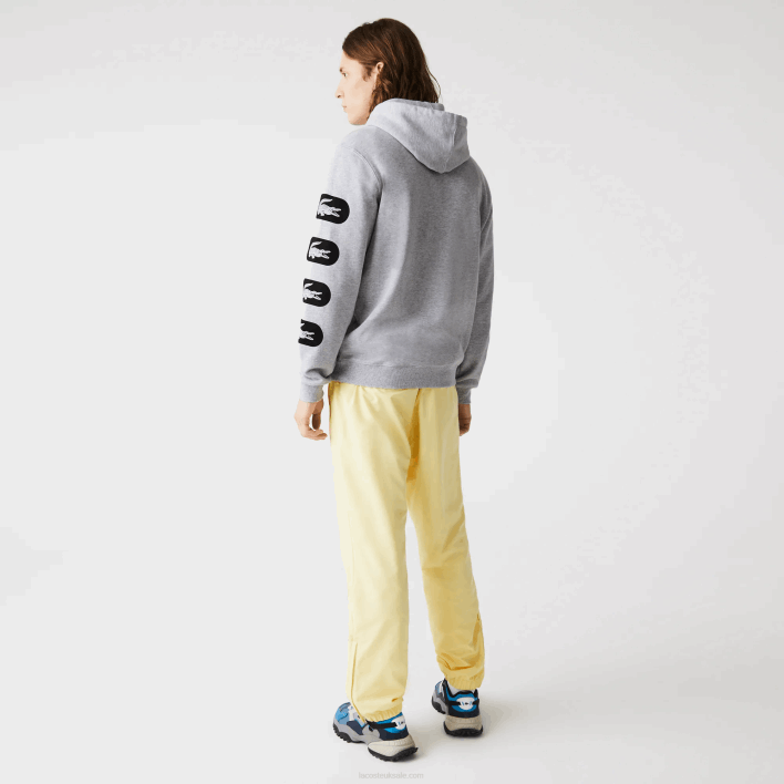 Lacoste Hooded Print Sleeve Fleece Sweatshirt 646T1200 Grey CCA Men