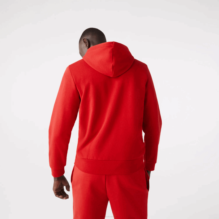 Lacoste Kangaroo Pocket Fleece Zipped Sweatshirt 646T1011 Red 240 Men