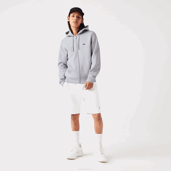Lacoste Kangaroo Pocket Fleece Zipped Sweatshirt 646T1039 Grey Chine CCA Men