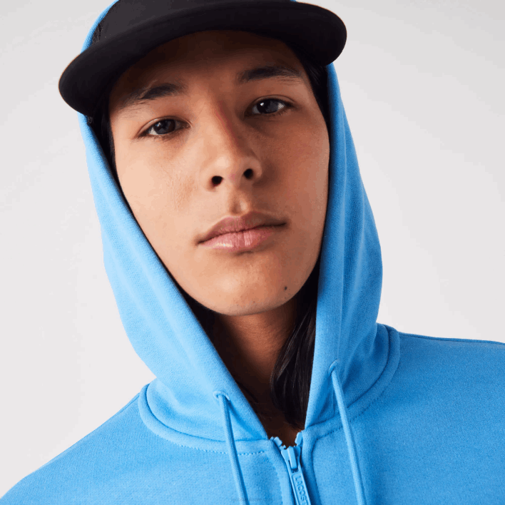 Lacoste Kangaroo Pocket Fleece Zipped Sweatshirt 646T1047 Blue 4XA Men