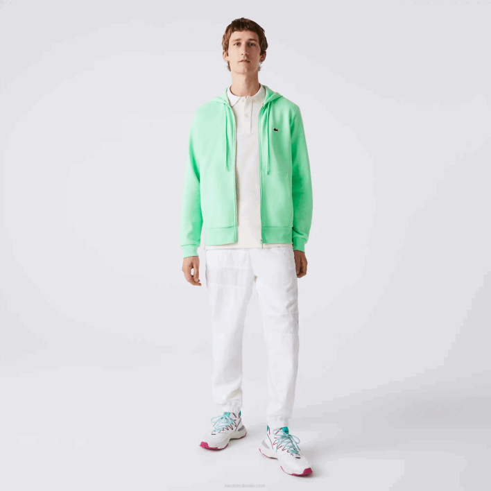 Lacoste Kangaroo Pocket Fleece Zipped Sweatshirt 646T1171 Light Green 0VZ Men