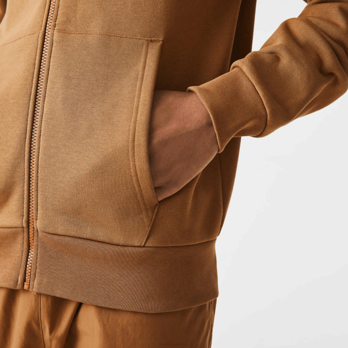 Lacoste Kangaroo Pocket Fleece Zipped Sweatshirt 646T1176 Brown Z0W Men