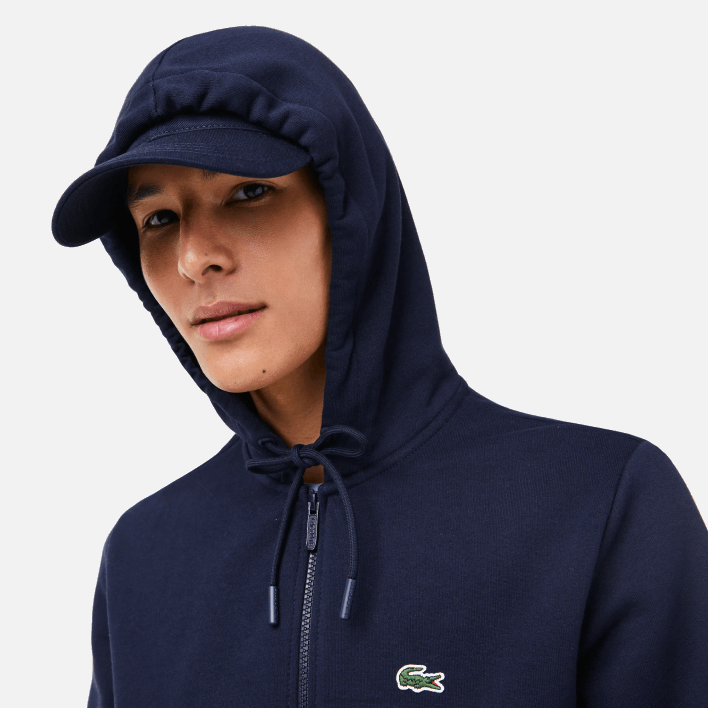 Lacoste Kangaroo Pocket Fleece Zipped Sweatshirt 646T297 Navy Blue 166 Men