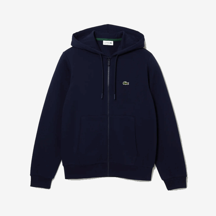 Lacoste Kangaroo Pocket Fleece Zipped Sweatshirt 646T297 Navy Blue 166 Men