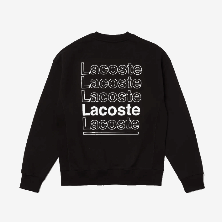 Lacoste LIVE Loose Fit Crew Neck Print Fleece Sweatshirt 646T1197 Black 031 Men