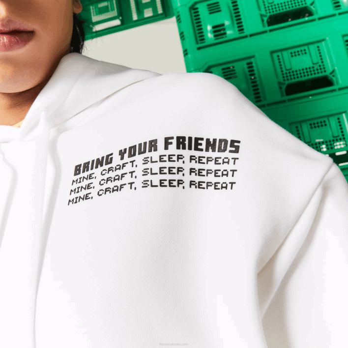 Lacoste LIVE x Minecraft Loose Fit Fleece Hoodie 646T1165 White 001 Men