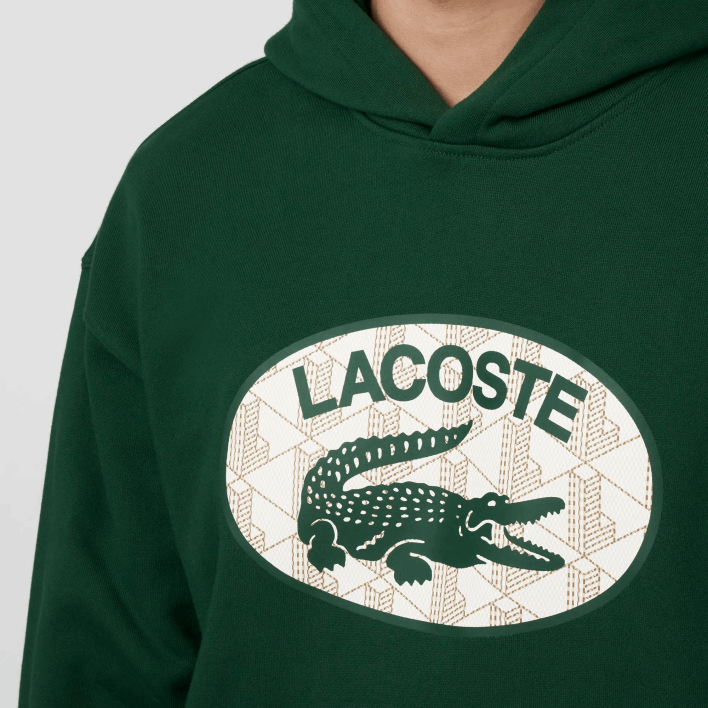 Lacoste Loose Fit Branded Monogram Hooded Sweatshirt 646T970 Green 132 Men