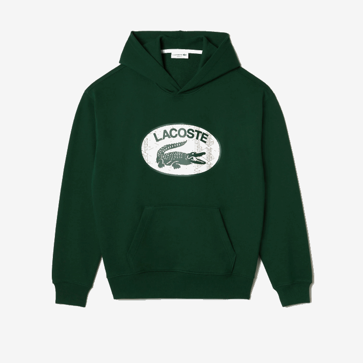 Lacoste Loose Fit Branded Monogram Hooded Sweatshirt 646T970 Green 132 Men